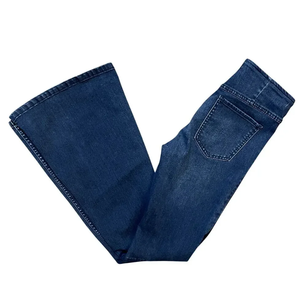 Free People Womens Pull On Flare Jeans Sz 28 Dark Wash MidRise Bell Bottom Denim - Picture 2 of 10